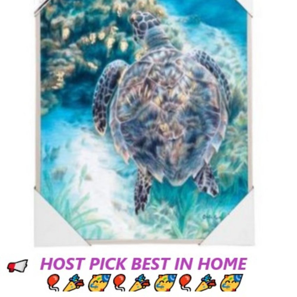 Carla Kurt "Into The Deep Ocean Sea Turtle" Wood Framed Painting Wall Art NWT